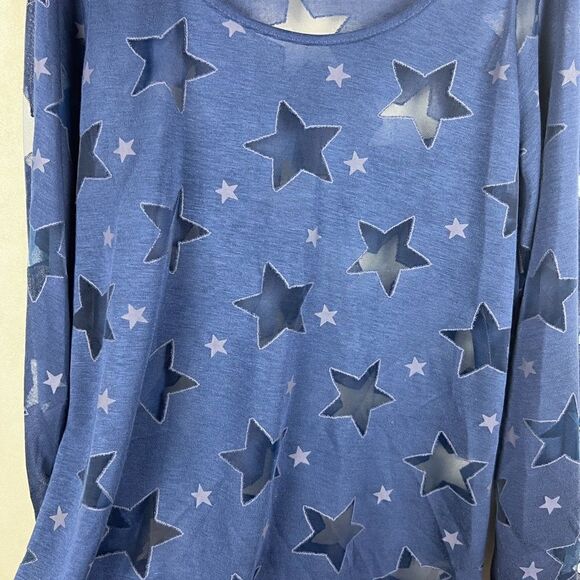 -Venus Long Sleeve Blue Star Mesh Top - Picture 9 of 10